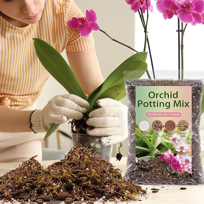 Premium Orchid Potting Mix for Repotting,2 Quarts Orchid Soil for Various Orchid Types,Orchid Specific Formula Blends Natural Pine Bark,Perlite,Coco Peat & Dried Forest Moss