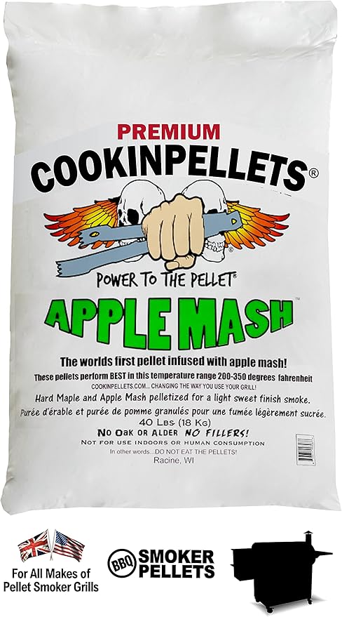 CookinPellets Premium Apple Mash and Hard Maple Natural Hardwood Light Sweet Smoke BBQ Grill Wood Pellets for Pellet Grill & Pellet Smoker, 40 Lb Bag