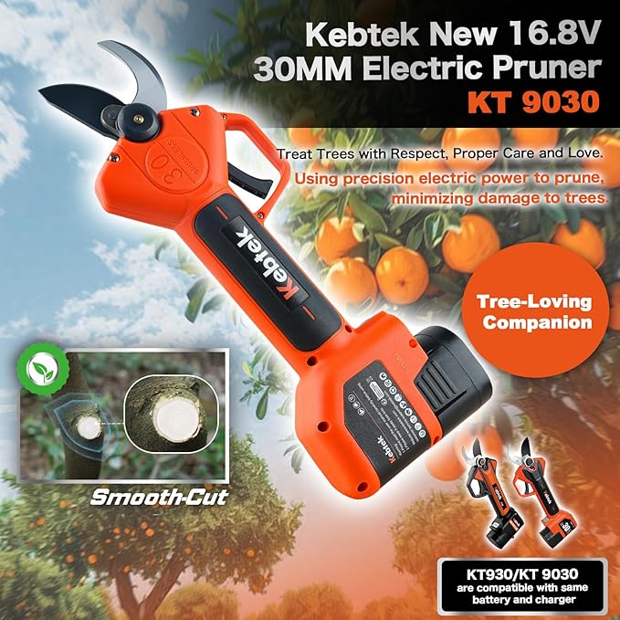 Kebtek Professional Electric Pruning Shears 2025 NEW, 16.8V 30mm Electric Pruner 2x2500mAh Batteries 8-10H Runtime Safety Switch, Pruning Shears Heavy Duty for Tree, Branch & Rose