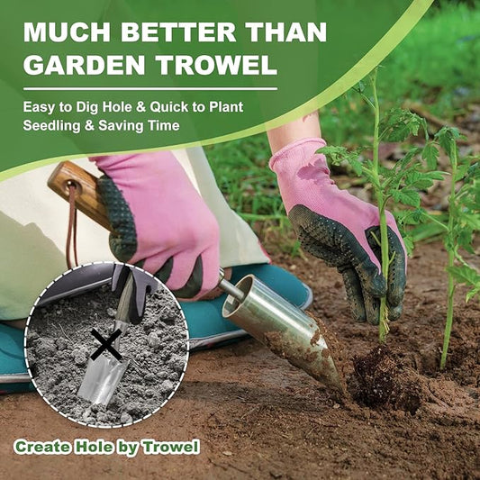 Haliaeetus Small Bulb Planter Tool, Sharp Edge Bulb Planter for Breaking Through Soil, Heavy Duty Stainless Steel Bulb Planter Tool, Small Bulb Digger with Comfortable Wood Handle for Seed Planting