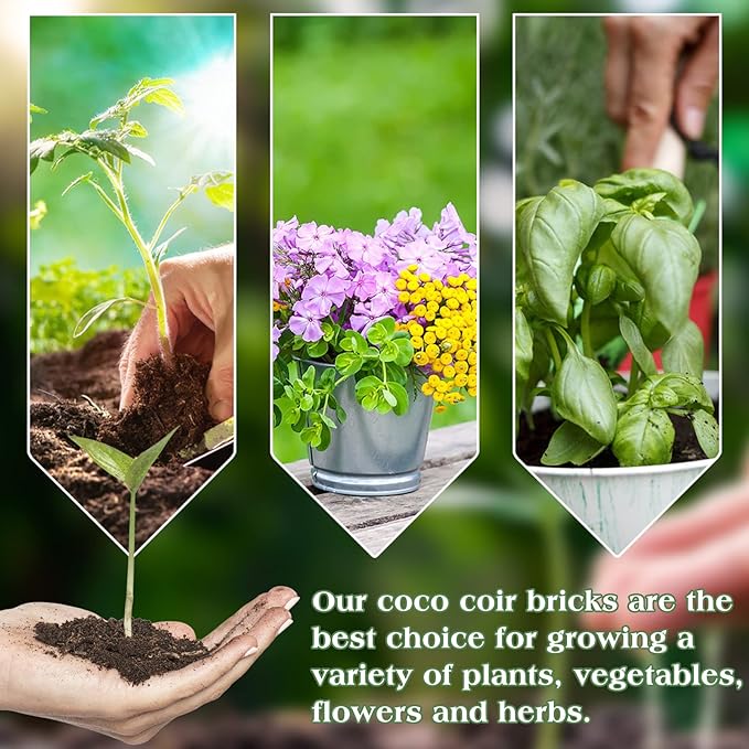 Halatool 10PCS Organic Coco Coir Brick, Compressed Coconut Coir Bricks Nutrient Potting Soil with Low EC & pH Balance, Premium Starting Soil Coconut Fiber Substrate for Plants Flowers Reptiles