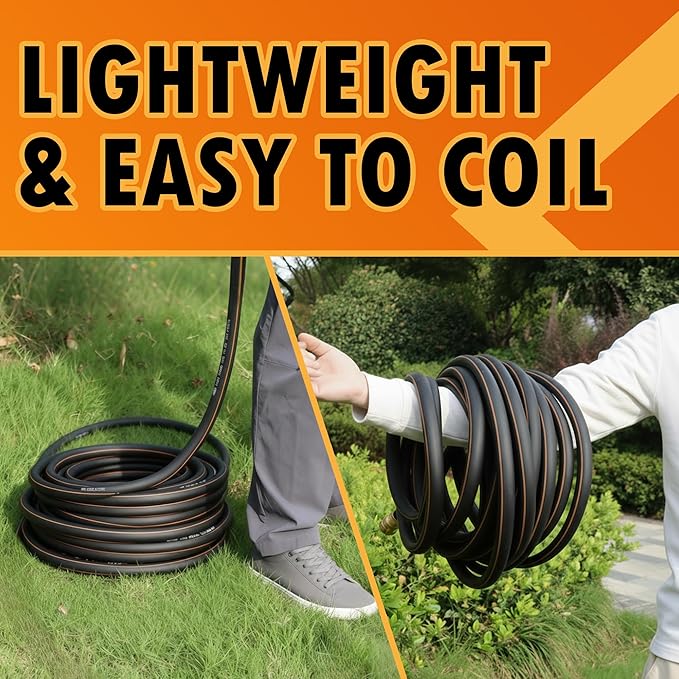 5/8 in. × 75 ft. Flexible Hybrid Rubber Garden Hose, High Flow 5/8" I.D. No Memory Durable Lightweight Water Hose for Watering, Irrigation, Water Transfer Pump