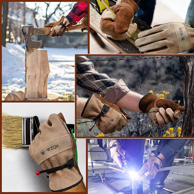 Leather Work Gloves for Men or Women. Medium Glove for Gardening, Tig/Mig Welding, Construction, Chainsaw, Farm, Ranch, etc. Cowhide, Cotton Lined, Utility, Firm Grip, Durable. Coffee-grey M