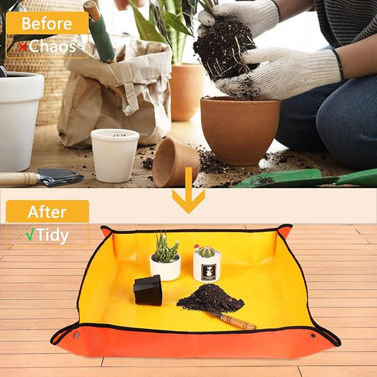 2PCS Repotting Mat for Transplanting & Potting Soil Mess Control, 26.8" x 26.8" Waterproof Plant Potting Mat, Succulent Orchid Potting Tray for Plant Pots, Gardening Gifts Bonsai Tools