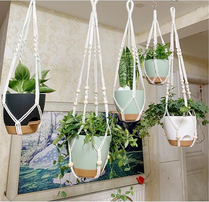 Hanging Planters with Macrame Plant Hangers for Indoor Outdoor Plants,3 Set Hanging Baskets Flower Pots Holders 35‘’/27‘’/21‘’,Self-Watering Pots 7‘’/6‘’/5.5‘’,Boho Home Decor (Black)