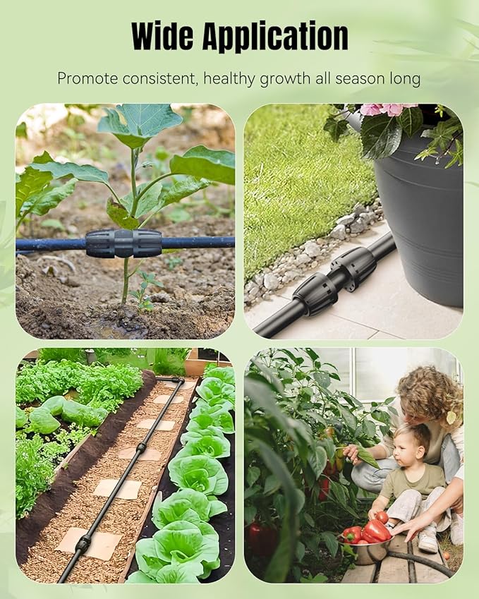 Pawfly 15 Pcs Drip Irrigation Fittings for 1/2 Inch Irrigation Tubing (1/2" ID x 0.64" OD), 1/2" Drip Line Connectors with Anti-Drop Lock Nuts, Barbed Coupling Parts for Garden Irrigation System