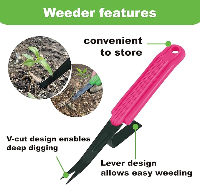 SUMIO Manual weeders,Garden Weeder, Easily removes Weeds and Digs Deeper Roots (Pink)