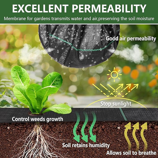 16pegs + 1.4ftx100ft Heavy Duty Weed Barrier Landscape Fabric with Green Grid Lines, Polypropylene Garden Cloth, Ground Cover Perfect for Gardens, Flower Beds, Pathways, Under Lawns, Trees, Shrubs