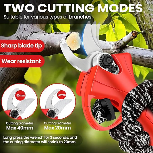 Electric Pruning Shears - Upgraded Safe design & 2pcs 21V 2000mAh Enhanced Battery, Electric pruner Use Alloy Blades, Pruning Diameter 25-35mm, Cordless pruner for Tree, Branch, and Grass Trimming