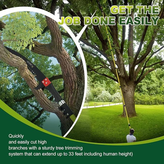 Manual Pole Saw,6.5-20 ft Extendable Pole with Double Lock Design to Reach up 26 ft for High Branches Trimming,SK5 Sharp Three-Sided Sharpened Edges Blade for Pruning Wild Palm Shrub and Tree