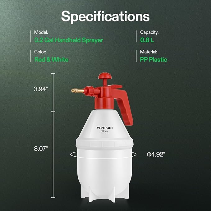 VIVOSUN 27oz Pump Sprayer, Handheld Garden Water Sprayer Bottle with Adjustable Brass Nozzle, for Spraying Plants, Flowers, Weeds and Cleaning, Red