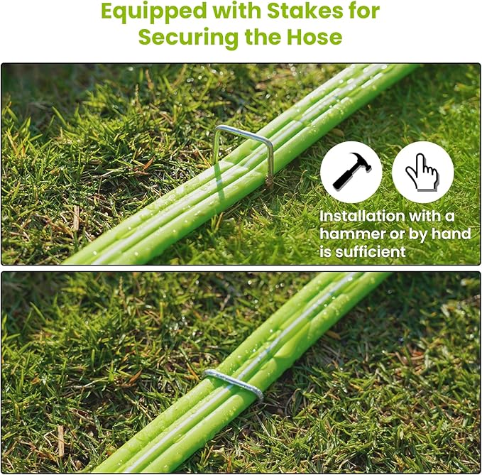 Sprinkler Soaker Hose 50FT with Holes, Garden Watering Hose with Stakes, Drip Hose Sprinkler, Efficient Saving Water for Lawn Garden and Yard, Leakproof