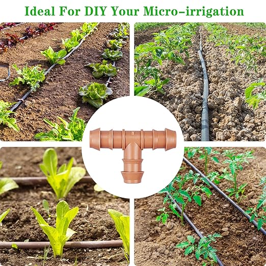 Drip Irrigation Barbed Tee:20 Pack Drip Irrigation Tee Parts Fits for 1/2 Inch Drip Irrigation Tubing 17mm 0.600" ID for Patio Lawn Garden