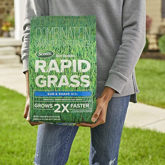 Scotts Turf Builder Rapid Grass Sun and Shade Mix, Combination Grass Seed and Fertilizer, Grows Green Grass in Just Weeks, 5.6 lbs.
