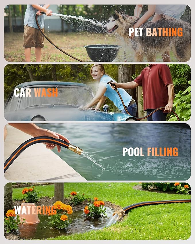 30FT x 5/8" Rubber Garden Hose, Heavy Duty Garden Water Hose, 300 PSI Working, 1000 PSI Burst, Swivel Handle with Stainless Steel Ring, 5-Layer Braided, All-Weather Outdoor Use, BG30GH06