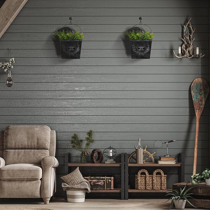 CVHOMEDECO. Farmhouse Wall Mount Metal Flower Pots Rustic Galvanized Bee Flower Holder Wall Hanging Pocket Planter for Indoor, Outdoor and Wall Decor, Set of 2 (Matt Black)
