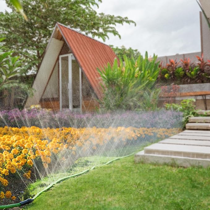 Sprinkler Soaker Hose 50FT 2Pack, Watering Hose with Holes, High-Efficiency Sprinklers System for Garden and Lawn with Staples