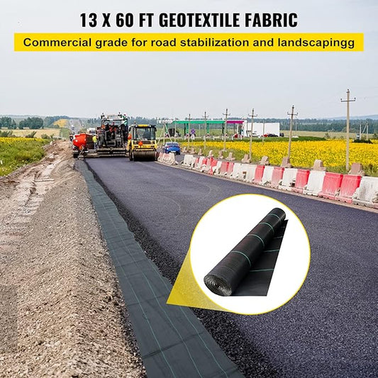 Happybuy Driveway Fabric, 13x60ft Commercial Grade Landscape Fabric, Garden Weed Barrier Fabric Heavy Duty, Geotextile Fabric Underlayment Gravel, Ground Cover Drainage Fabric, Weed Mat Cloth