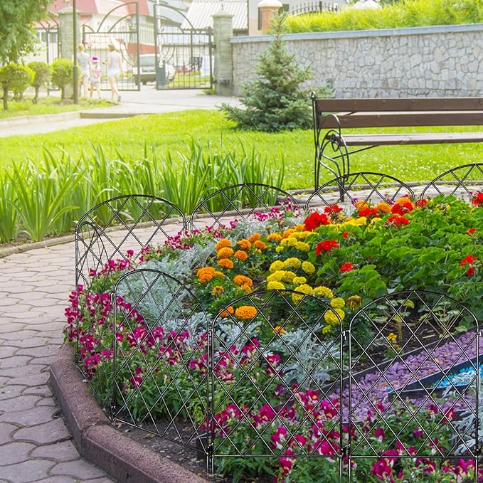 Decorative Garden Fence 24 Pack,24 Ft (L) X 24 in (H) Black Mesh Rustproof Metal Fence, Animal Barrier Fence for Small Dog, Border Folding Patio Fences,Outdoor Flower Bed Landscape Decor