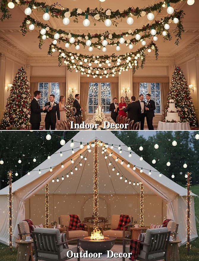 G40 LED Christmas Lights Outdoor-50FT Globe Christmas String Lights with 27 LED Frosted White Bulbs for Backyard Bistro Porch Deck Balcony Christmas Decorations