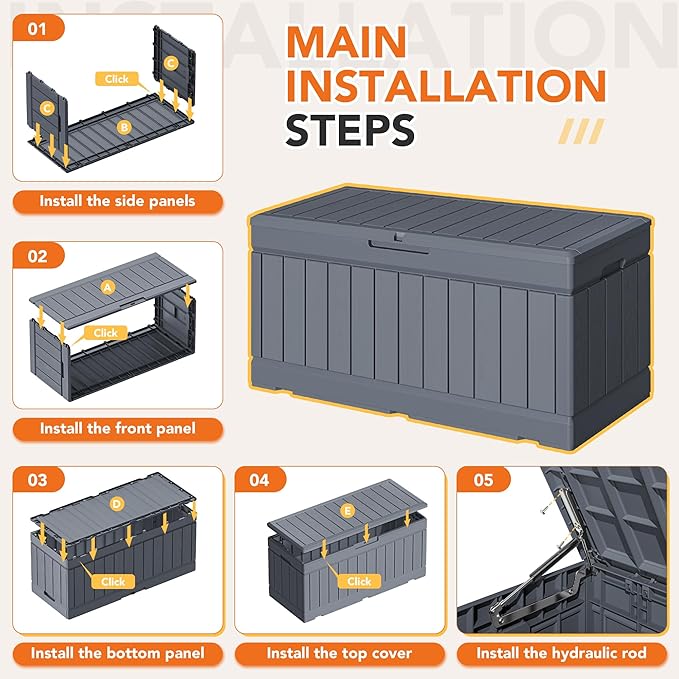 78 Gallon Deck Box Outdoor Indoor Waterproof Storage Box for Patio Furniture, Pool Accessories, Garden Tools, and Cushion Storage, Gray