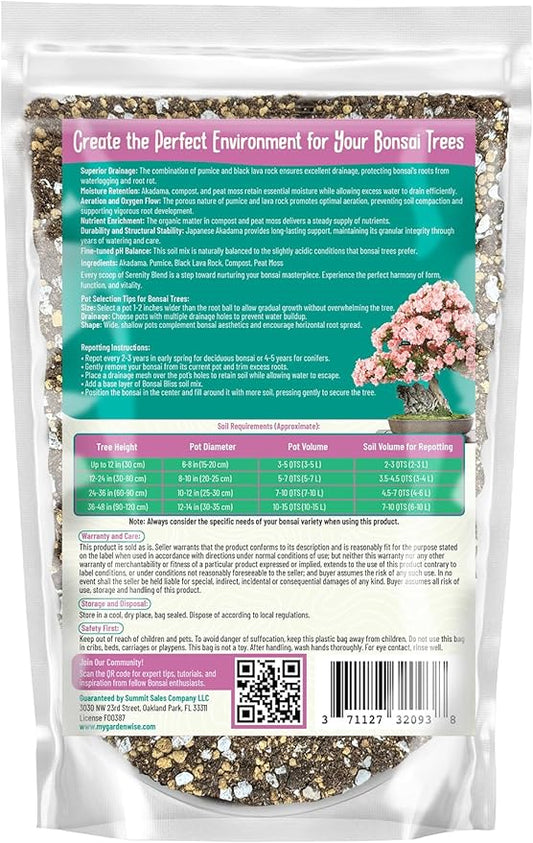 Serenity Blend Bonsai Soil Mix – Moisture-Retentive & Organic for Flowering, Fruiting, and Tropical Bonsai Trees – Handcrafted in The USA with Akadama & Compost (5 quarts)