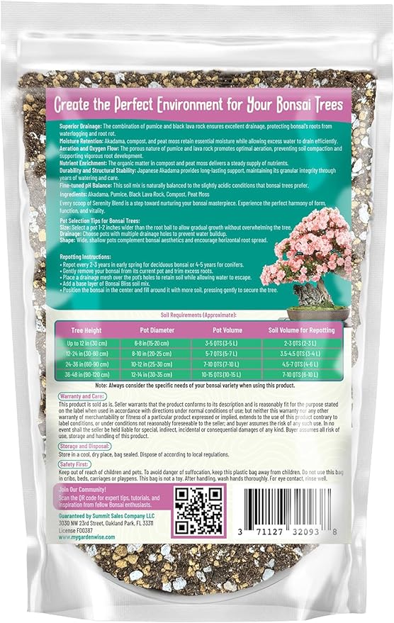 Serenity Blend Bonsai Soil Mix – Moisture-Retentive & Organic for Flowering, Fruiting, and Tropical Bonsai Trees – Handcrafted in The USA with Akadama & Compost (5 quarts)