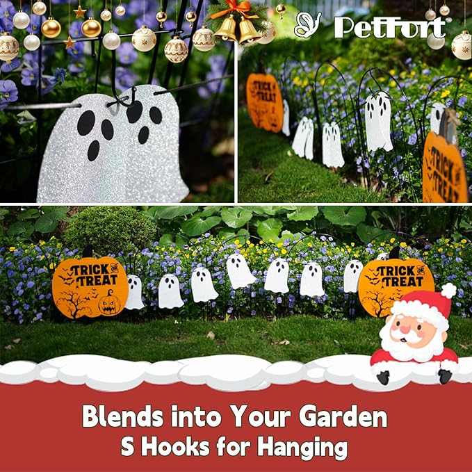 Garden Fence Panels, 17 in (High) x 12.6 ft (Long) Flower Bed Fencing for Small Animal Barrier, 10 Pcs Metal Decorative Fences Border with Hooks