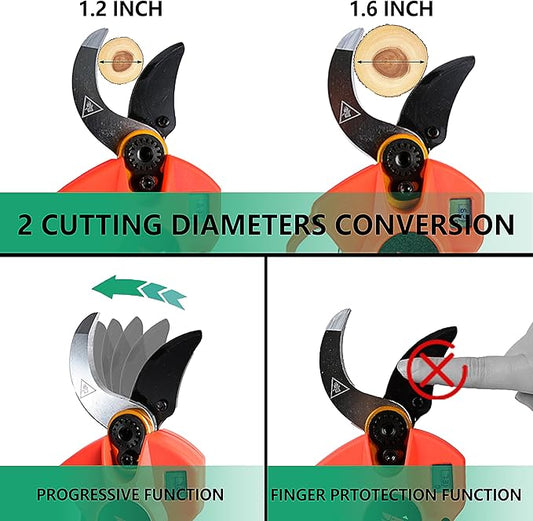25V Electric Pruning Shears, Suoxin 1.6" Cutting diameter Brushless Cordless Tree Pruner with LCD Display, 2×4.0Ah Batteries, SK5 Blade – Professional Garden Tool for Thick Branches