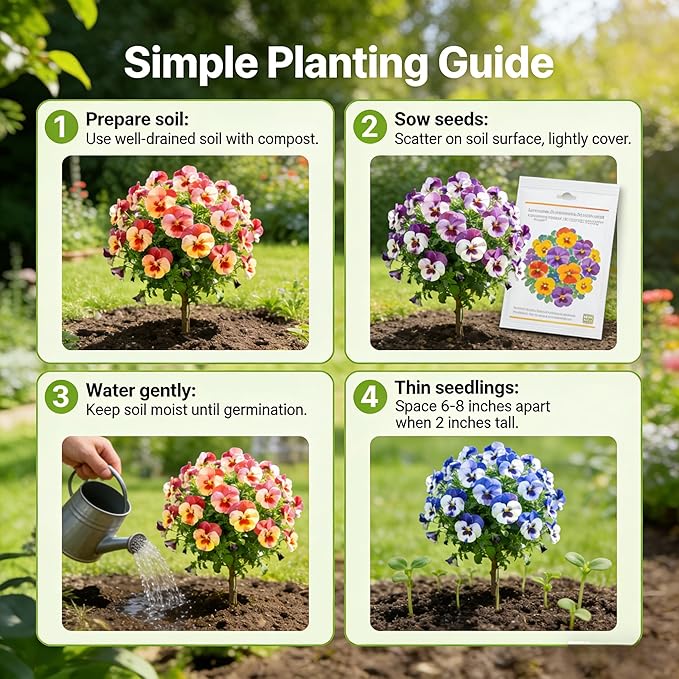 1000 Pansy Flower Seeds - Cold Tolerant Blooms in Vibrant Colors, Long Blooming Season for Garden Beds, Borders, and Containers (2000, Red)