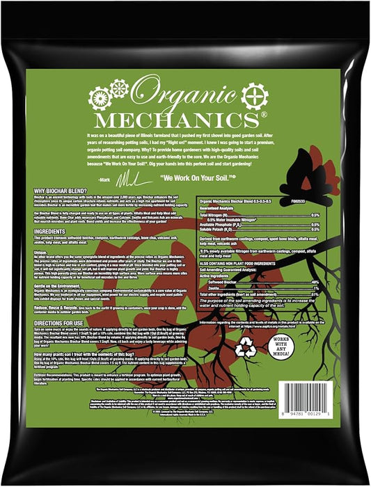 Organic Mechanics Biochar Blend Soil Amendment, 8 qt – Lifetime Amendment with Biochar, Compost, Worm Castings & Micronutrients for Bigger Plants, Higher Yields, and Healthier Soil