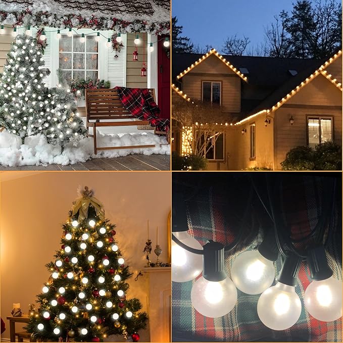 G40 25FT LED Outdoor Christmas String Lights,Frosted Globe Lights with 27 (2 Spare) Plastic Shatterproof Round Bulbs