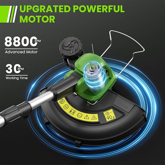 20V Cordless Weed Wacker, 12" Weedeaters on Wheels, 2.0Ah Compatible CURECURE 20V Battery, 8800PRM Powerful Motor, 3-in-1 Versatile Design, Auto Line Feed, 4.6 LBS