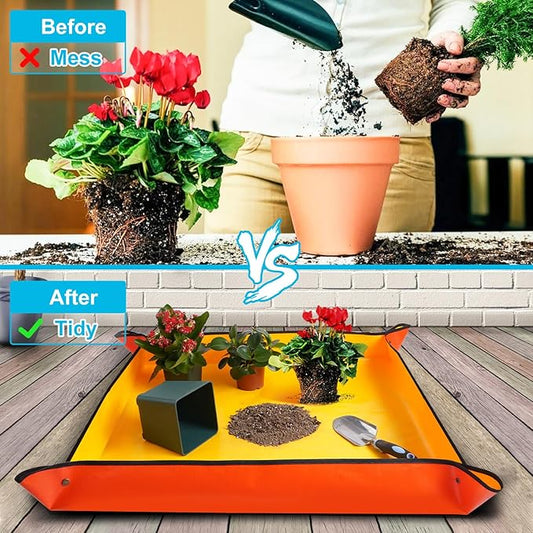 Repotting Mat for Indoor Plant Transplanting and Potting Soil Mess Control Portable Succulent Planting Potting Tray Gardening Gifts for Women Men Plant Lover Gifts (Orange 27" x 27")