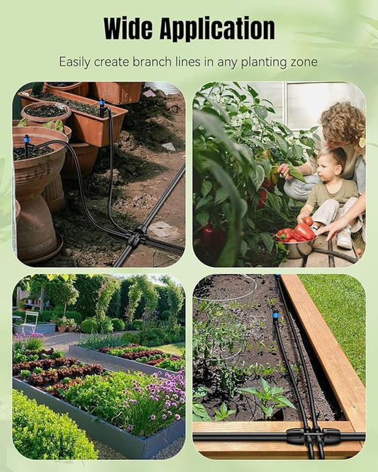 Pawfly 12 Pcs 1/2'' to 1/4'' Drip Irrigation Fittings, Anti-Leak Reducing Tees, Push-to-Fit Drip Irrigation Parts for Garden Lawn, 6-Way Barbed Tee Quick Connectors with Anti-Drop Locked Nuts