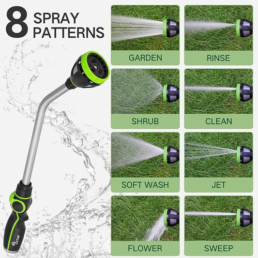 Watering Wand Heavy Duty,Metal Garden Hose Wand with 8 Spray Patterns 19-Inch Long Hose Nozzle Sprayer with Thumb Flow Control for Watering Plants Cleaning Car Washing and Showering Pets (19 Inch)