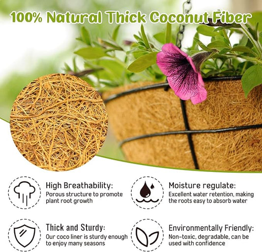 Legigo 6 Pack 10 Inch Hanging Basket Coco Liners Replacement, 100% Natural Round Coconut Coco Fiber Planter Basket Liners for Hanging Basket Flowers/Vegetables