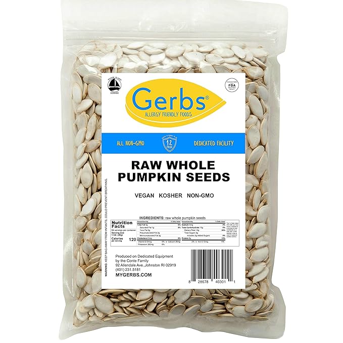Pumpkin Seeds Raw in-Shell (Whole) by Gerbs - 4 LBS Premium Grade AA Pepitas - Top 10 Food Allergen Free - Vegan & Kosher - Seed Country of Origin USA - Made in Rhode Island