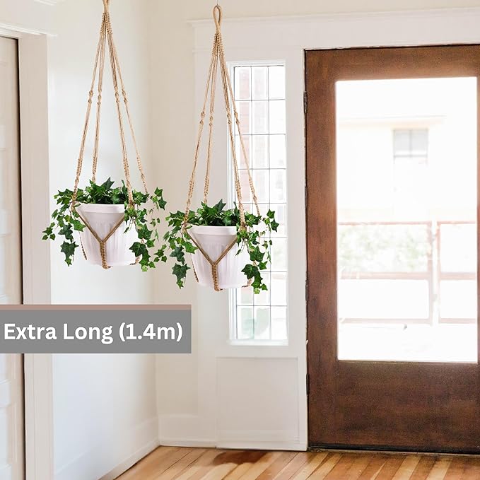 2 Pack Giant XXL 55 Inches Macrame Planter Hanger Large for 15 inch Pot + Swag Hook | Extra Large Hanging Planter for Indoor Plants | No Pot/Plant Included (XXL Jute)
