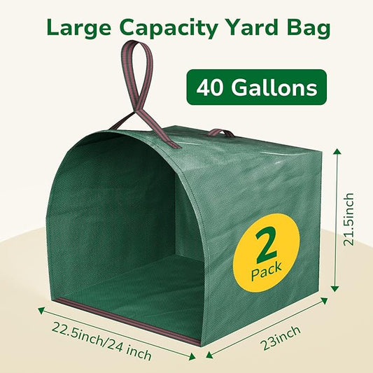 GreatBuddy Lawn Bag, 40 Gallon Yard Waste Bags, Heavy Duty PP Garden Leaf Bags for Leaves, Grass and Debris, Reusable & Foldable Leaf Collector with Handles, Wide Opening and Self-stand Design, 2 Pack