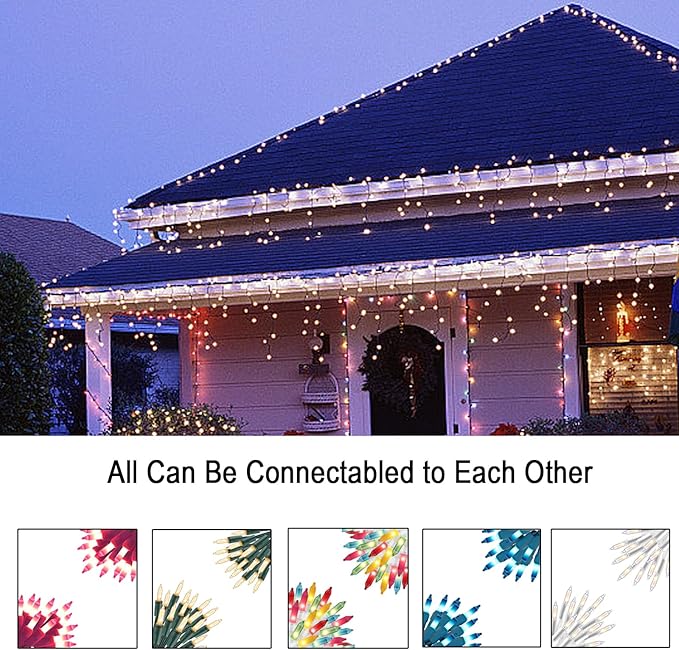 Vigdur 2 Packs 13ft 50 Clear Outdoor String Lights on Brown Wire Cord, UL Approved Connectable Outdoor Lights for Xmas Patio Home Party Garden Decor(Brown)