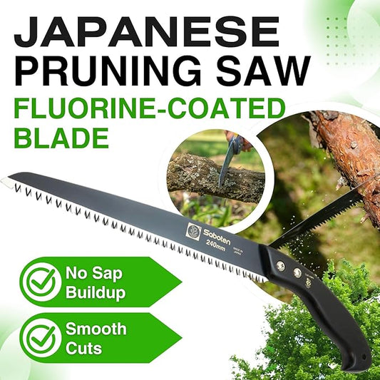 Saboten Japan 9.4" Japanese Pruning Saw – Fluorine-Coated High-Carbon Steel Blade, Traditional Wooden Handle, Precision Pull Cut Tool for Branches – forest Originals, Made in Japan