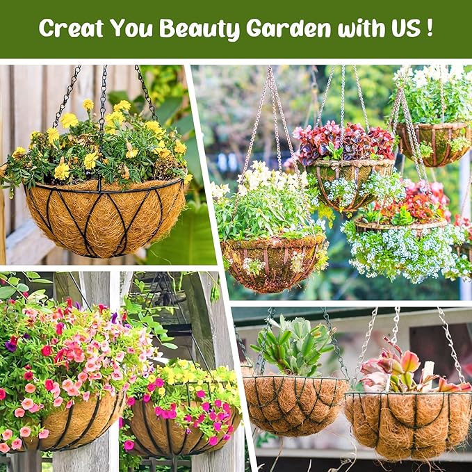 Legigo 6 Pack 8 Inch Hanging Basket Coco Liners Replacement, 100% Natural Round Coconut Coco Fiber Planter Basket Liners for Hanging Basket Flowers/Vegetables