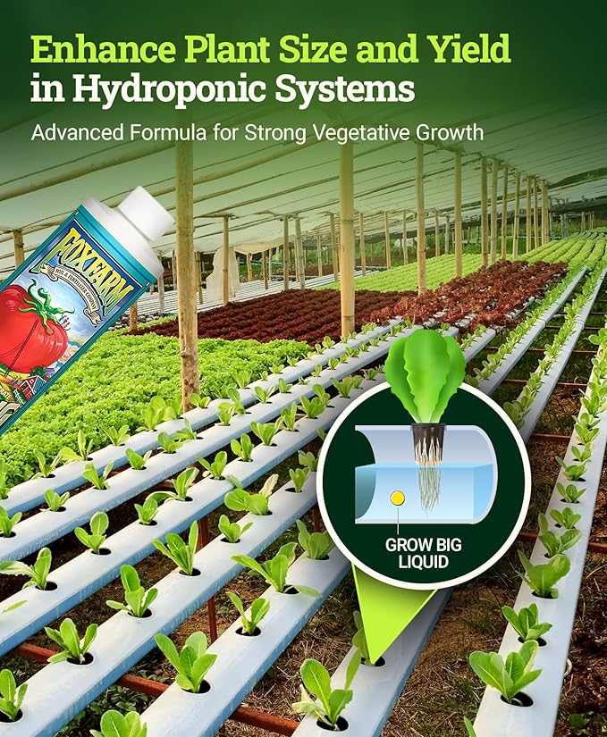 FoxFarm Grow Big Hydro Organic Liquid Fertilizer, 1 Pint - 3-2-6 Plant Food with Micro Nutrients for Hydroponic Systems - Enhances Vegetative Growth, Flowering, and Fruiting - pH Adjustable
