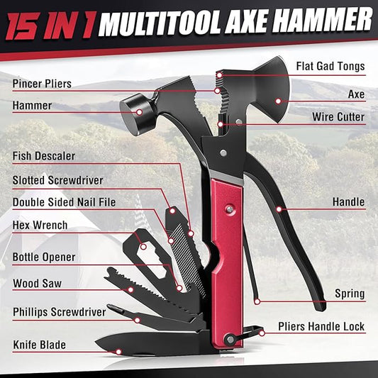 15 in 1 Multitool Axe Hatchet, Christmas Stocking Stuffers for Men Adults, Camping Accessories Survival Gear, Multi Tool for Camping Hiking Survival, Cool Gadgets Gifts for Men,Husband, Boyfriends