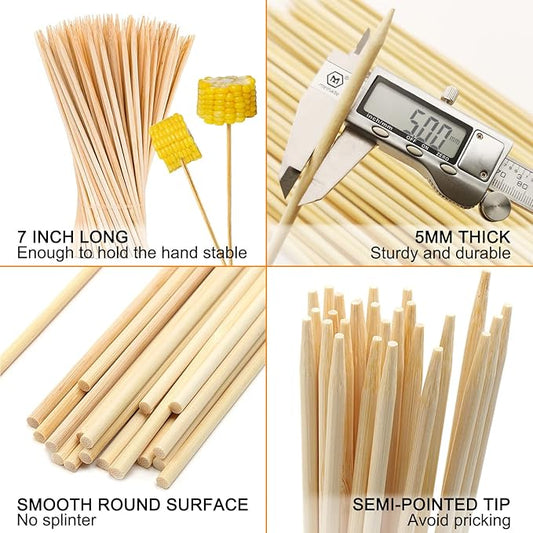 BLUE TOP 200pcs Bamboo 5mm 7in Skewer Sticks, Strong & Durable, Eco-Friendly, Smooth & Safe, Multi-Use