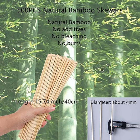 Acrux7 500 PCS 16 Inch Natural Bamboo Skewers, 1/6 Inch (4mm) Thick Smores Sticks Marshmallow Roasting Sticks, Long Bamboo Skewers for Kabobs, Appetizers, Fruit, Grilling, Barbecue, Crafts
