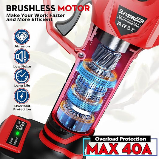 Electric Pruning Shears 21V - Max 1.77"(45mm) Cutting Diameter Cordless Pruning Shears Garden Tool with LCD Display & 2 x 2000mAh Battery & Brushless Motor For Orchard Tree Branch Trimming