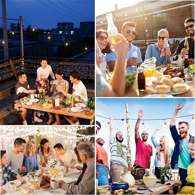 Solar String Lights Remote Control, 100FT Dimmable Outdoor String Lights, 32 Shatterproof Solar Patio Lights, Ambience On Your Garden Backyard