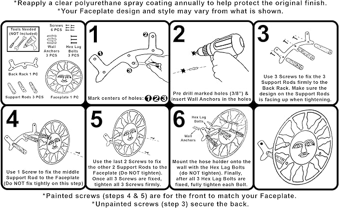 Decorative Sun Cast Iron Hose Holder – Verdigris & Bronze Finish, 11.5 In Heavy Duty Wall Mount Hose Reel, Outdoor Garden Storage Rack for Patio, Lawn, Yard, Weather Resistant, Hardware Included